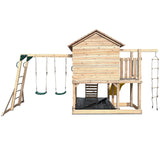 Kids Kingston Style Cubby House with Yellow Slide, Swing Set & Rope Ladder