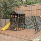 Kids Kingston Style Cubby House with Yellow Slide, Swing Set & Rope Ladder