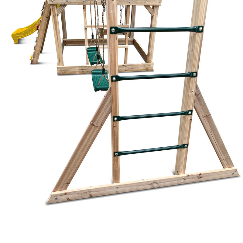 Kids Kingston Style Cubby House with Yellow Slide, Swing Set & Rope Ladder