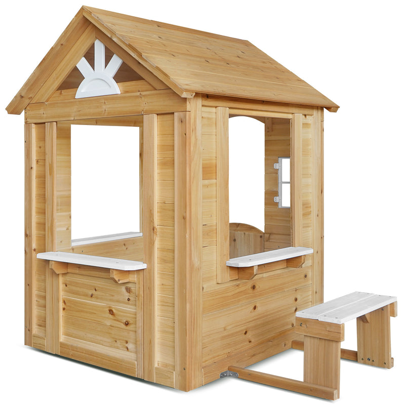 Kids Teddy Cubby House with Floor, Seating, Picket Fence & Letterbox