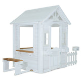 Kids Painted Teddy Cubby House with Seating, Picket Fence & Letterbox
