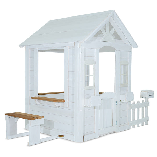 Kids Painted Teddy Cubby House with Seating, Picket Fence & Letterbox