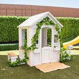 Kids Painted Teddy Cubby House with Seating, Picket Fence & Letterbox