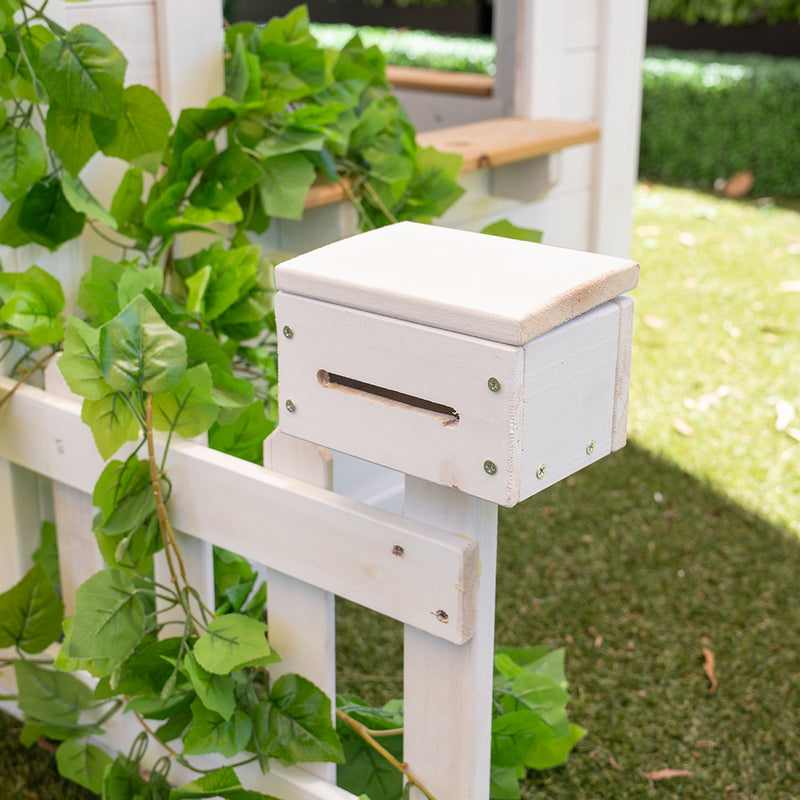 Kids Painted Teddy Cubby House with Seating, Picket Fence & Letterbox