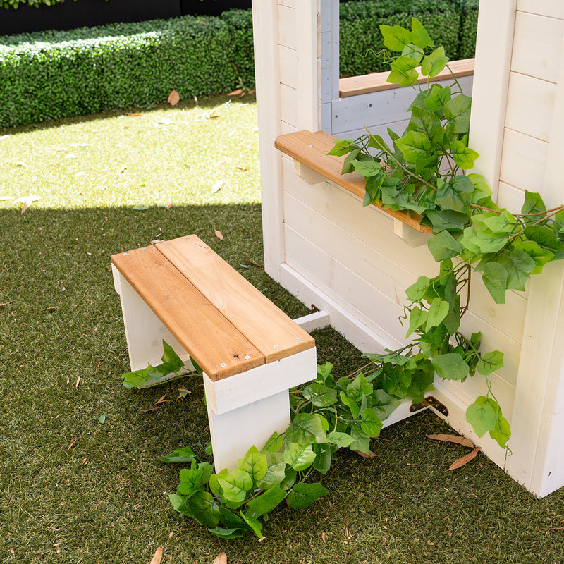 Kids Painted Teddy Cubby House with Seating, Picket Fence & Letterbox