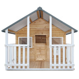 Kids Rural Style Cubby House with Barn Doors, Corrugated Roof &amp; Natural Finish
