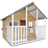 Kids Rural Style Cubby House with Barn Doors, Corrugated Roof &amp; Natural Finish