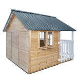Kids Rural Style Cubby House with Barn Doors, Corrugated Roof &amp; Natural Finish