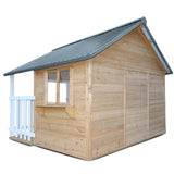 Kids Rural Style Cubby House with Barn Doors, Corrugated Roof &amp; Natural Finish