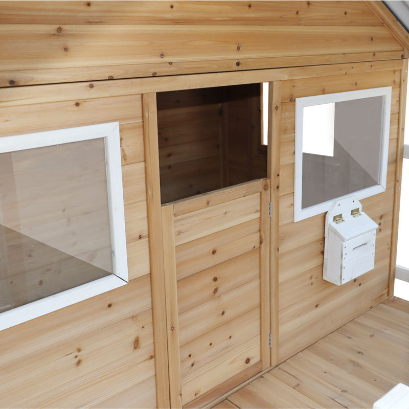 Kids Rural Style Cubby House with Barn Doors, Corrugated Roof &amp; Natural Finish