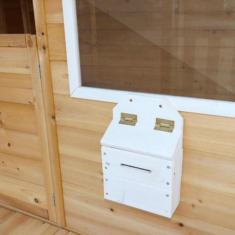 Kids Rural Style Cubby House with Barn Doors, Corrugated Roof &amp; Natural Finish