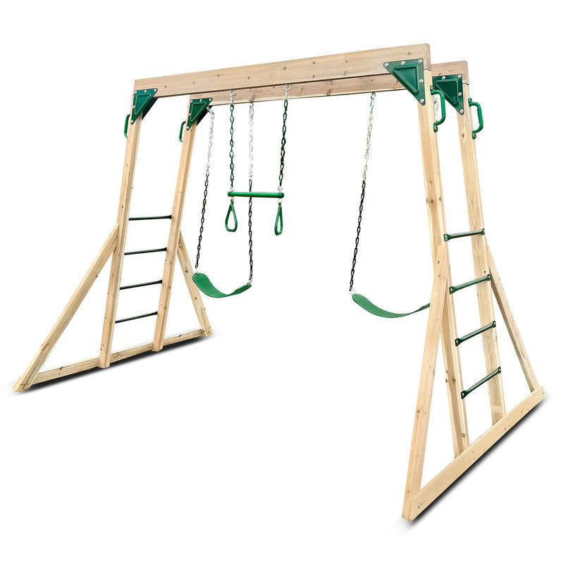 Kids Multi-Fun Monkey Bars & Triple Swing Timber Set