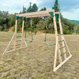 Kids Multi-Fun Monkey Bars & Triple Swing Timber Set