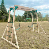 Kids Multi-Fun Monkey Bars & Triple Swing Timber Set