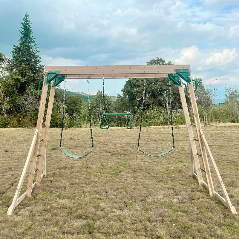 Kids Multi-Fun Monkey Bars & Triple Swing Timber Set