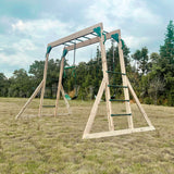 Kids Multi-Fun Monkey Bars & Triple Swing Timber Set