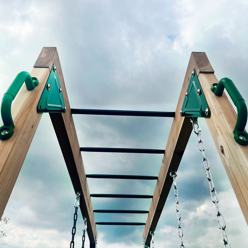 Kids Multi-Fun Monkey Bars & Triple Swing Timber Set
