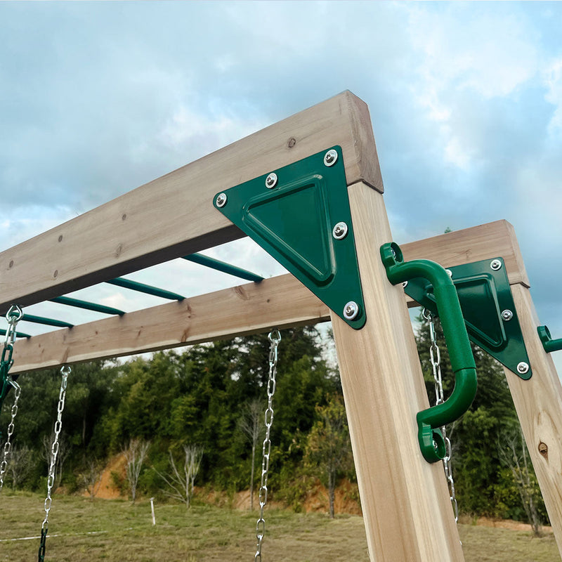 Kids Multi-Fun Monkey Bars & Triple Swing Timber Set