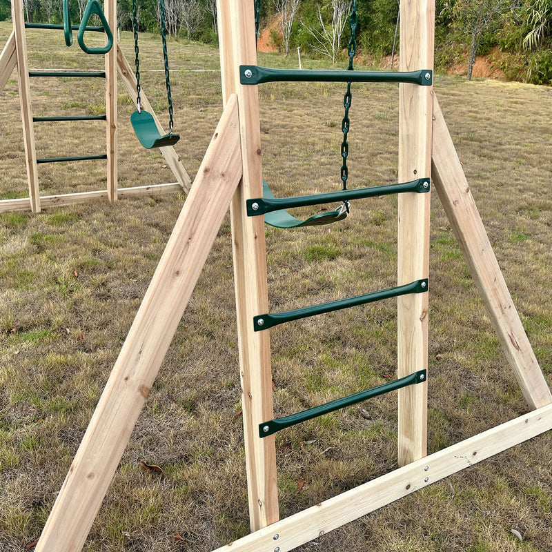 Kids Multi-Fun Monkey Bars & Triple Swing Timber Set