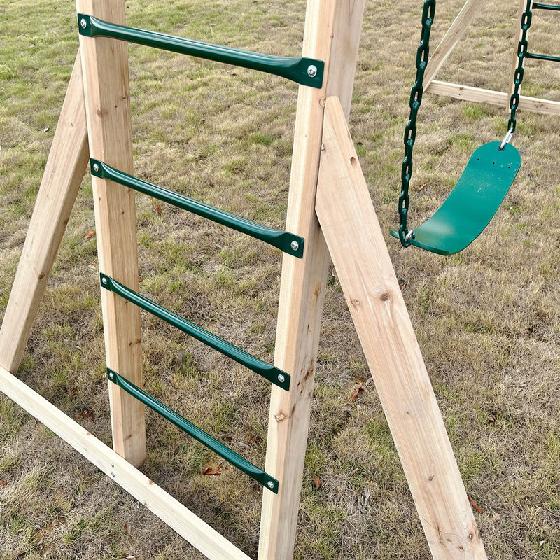 Kids Multi-Fun Monkey Bars & Triple Swing Timber Set