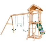 Kids Multi-Station Timber Play Centre with Tower + Green Slide