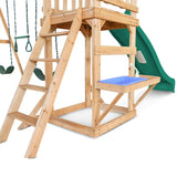 Kids Multi-Station Timber Play Centre with Tower + Green Slide