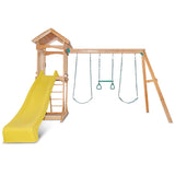 Kids Multi-Station Timber Play Centre with Tower + Yellow Slide