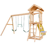 Kids Multi-Station Timber Play Centre with Tower + Yellow Slide