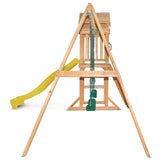 Kids Multi-Station Timber Play Centre with Tower + Yellow Slide