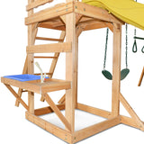 Kids Multi-Station Timber Play Centre with Tower + Yellow Slide