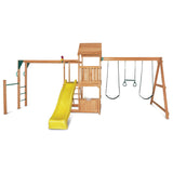 Kids Giant Multi-Zone Play Centre with Tower, Swings, Monkey Bars + Yellow Slide