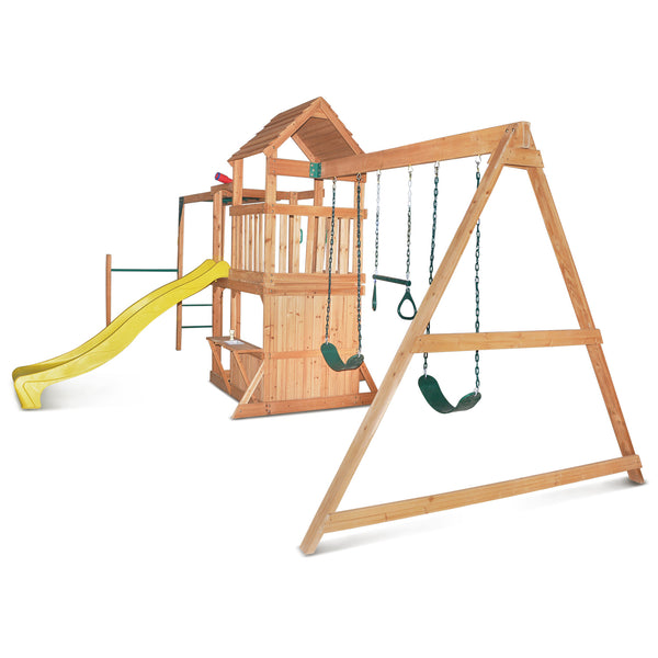 Kids Giant Multi-Zone Play Centre with Tower, Swings, Monkey Bars + Yellow Slide