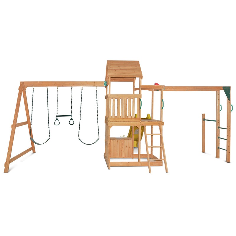 Kids Giant Multi-Zone Play Centre with Tower, Swings, Monkey Bars + Yellow Slide