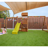 Kids Giant Multi-Zone Play Centre with Tower, Swings, Monkey Bars + Yellow Slide