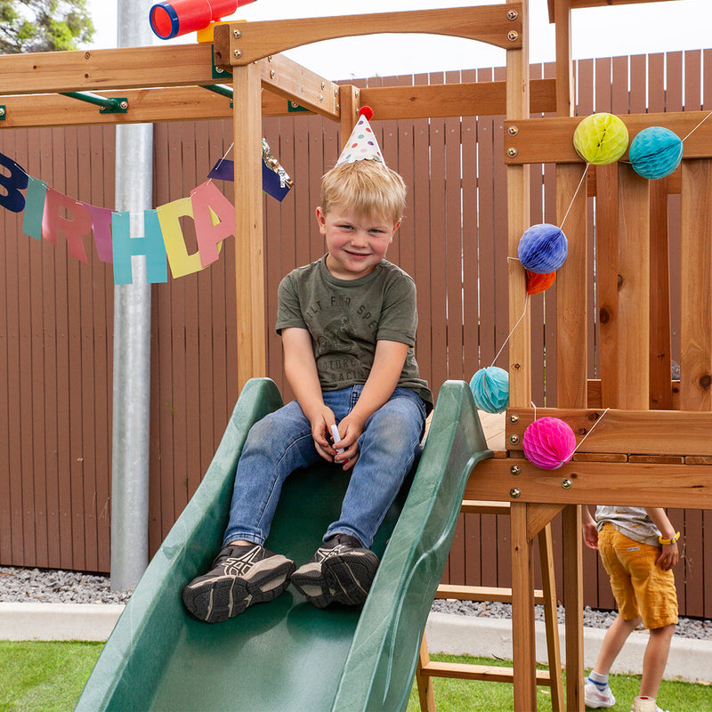 Kids Giant Multi-Zone Play Centre with Tower, Swings, Monkey Bars + Yellow Slide