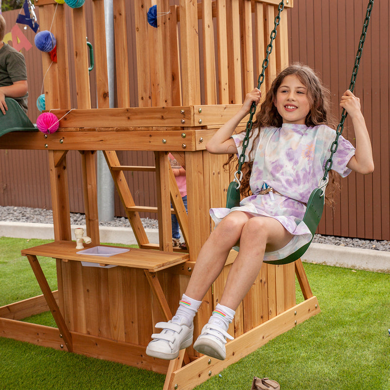 Kids Giant Multi-Zone Play Centre with Tower, Swings, Monkey Bars + Yellow Slide