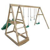 Kids 4 Station Timber Swing Set + Green Slide