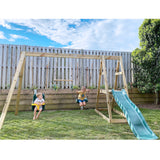 Kids 4 Station Timber Swing Set + Green Slide