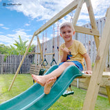 Kids 4 Station Timber Swing Set + Green Slide