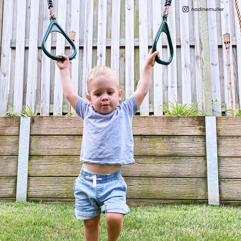 Kids 4 Station Timber Swing Set + Green Slide