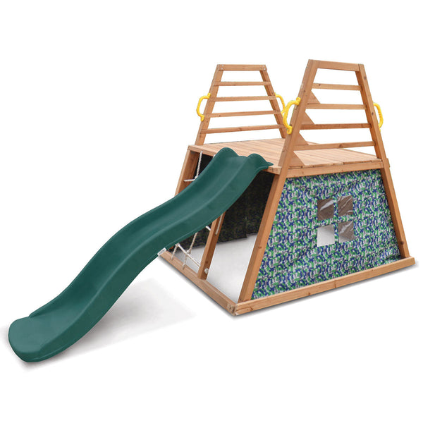 Kids Timber Climb & Slide Play Tower + Green Slide