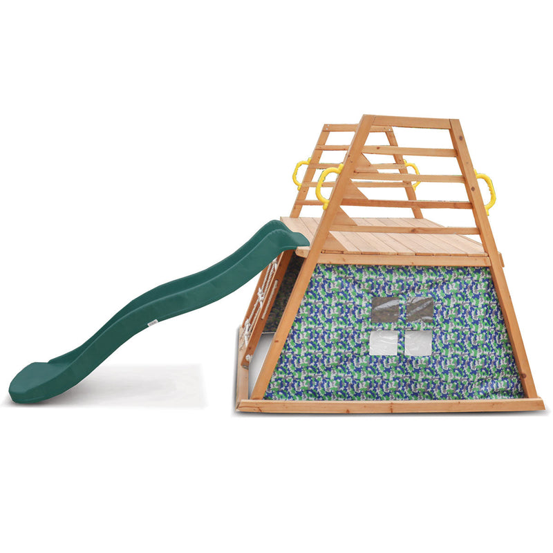 Kids Timber Climb & Slide Play Tower + Green Slide