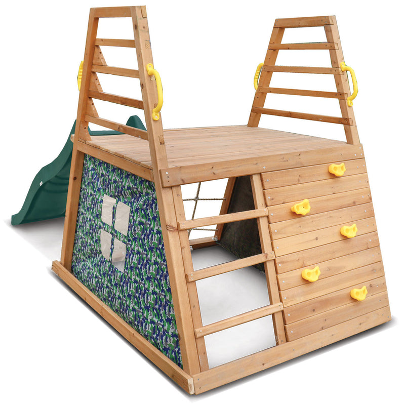 Kids Timber Climb & Slide Play Tower + Green Slide