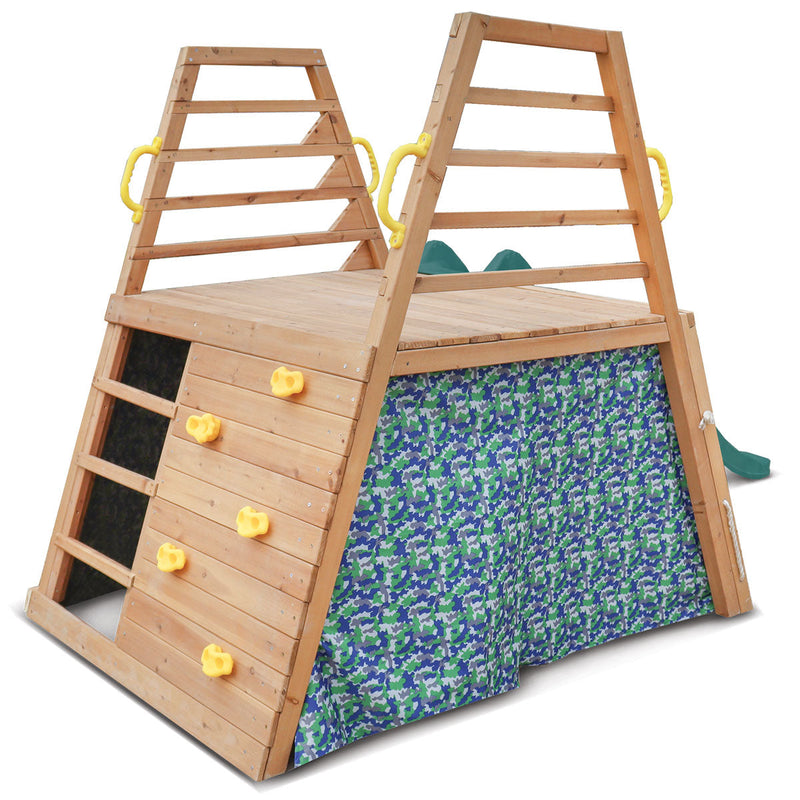 Kids Timber Climb & Slide Play Tower + Green Slide