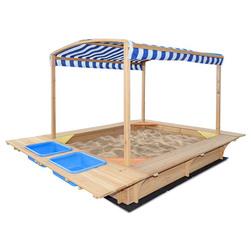 Kids Huge Timber Playfort Sandpit with Canopy