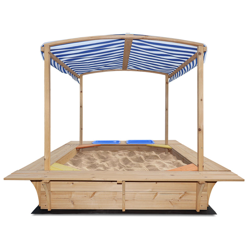 Kids Huge Timber Playfort Sandpit with Canopy