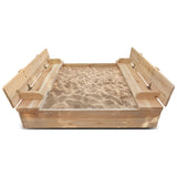 Kids Strongbox Square Sandpit with Foldable Seats / Timber Cover