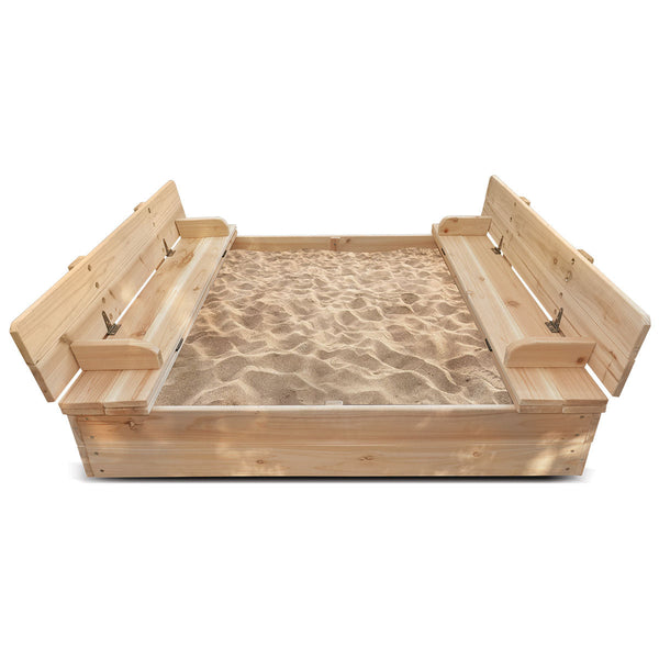 Kids Strongbox Square Sandpit with Foldable Seats / Timber Cover