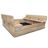 Kids Strongbox Square Sandpit with Foldable Seats / Timber Cover