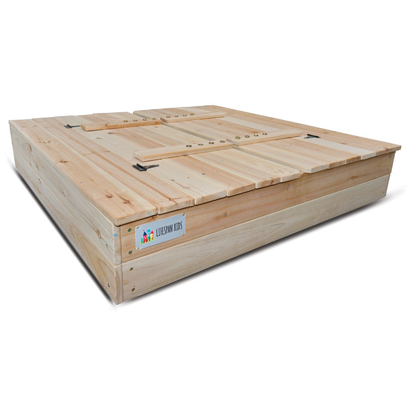 Kids Strongbox Square Sandpit with Foldable Seats / Timber Cover